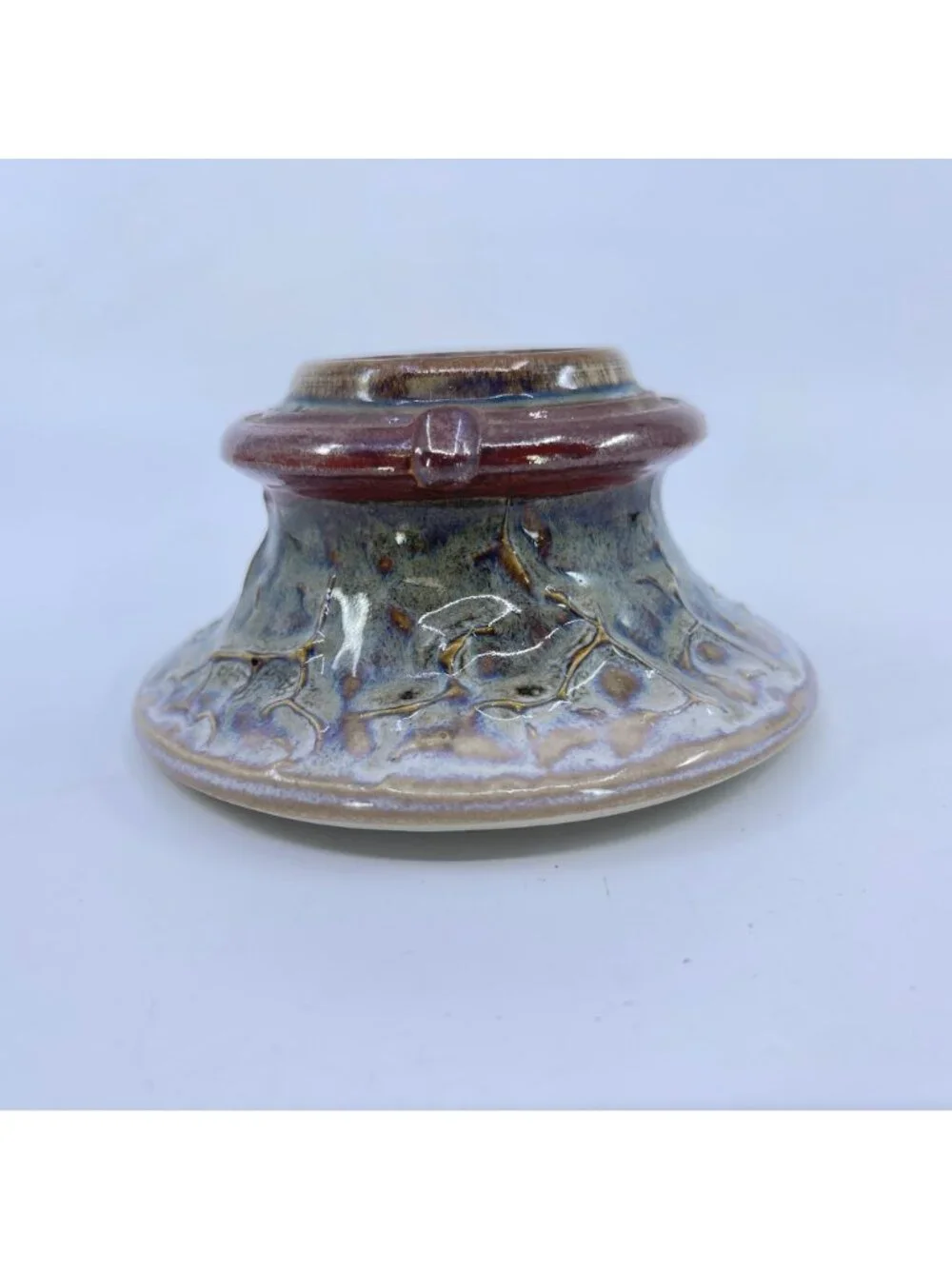 vintage studio pottery ceramic ikebana vase with iridescent glaze
